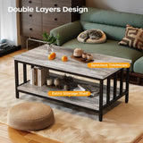 Coffee Table with Slatted Sides Frame, Modern Farmhouse Living Room Table with 2-Tier Storage Shelf, 39 ...