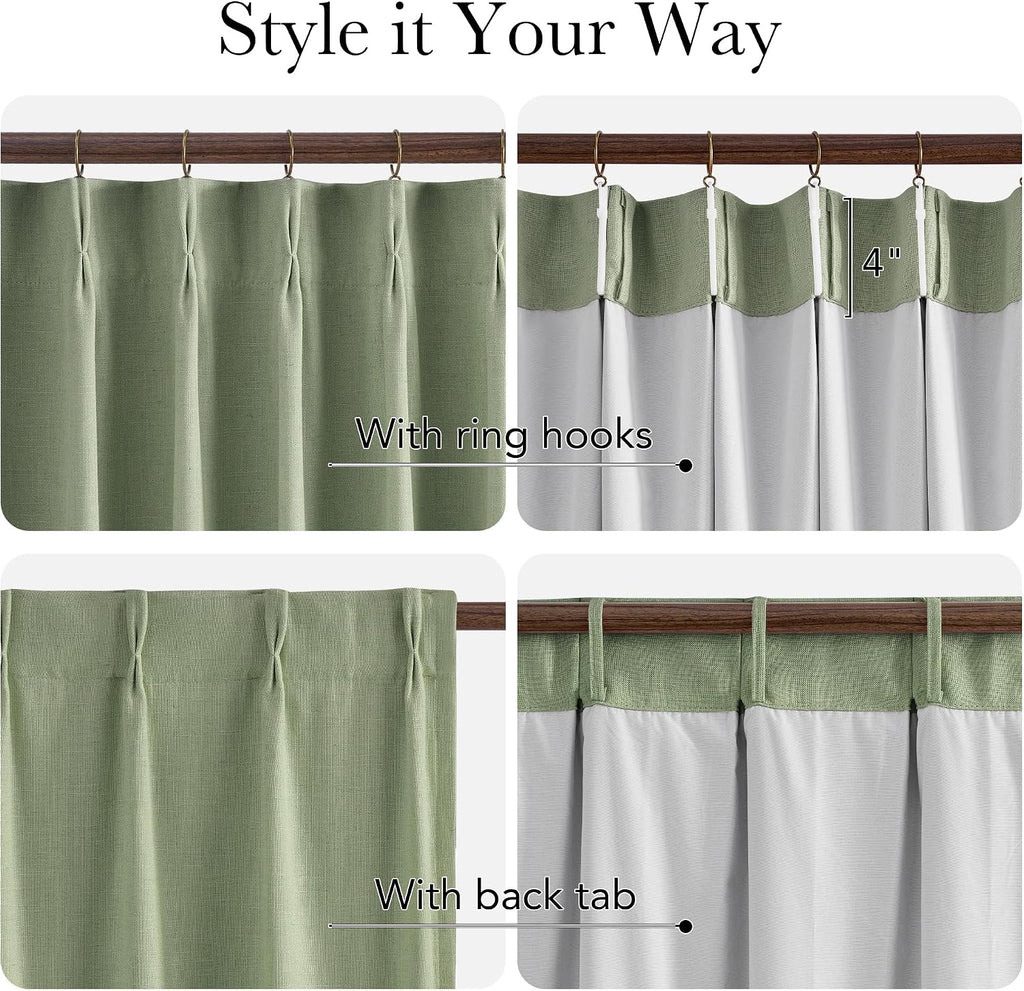 Blackout Taupe Linen Pinch Pleated Curtains, W40xL90, 2 Panels