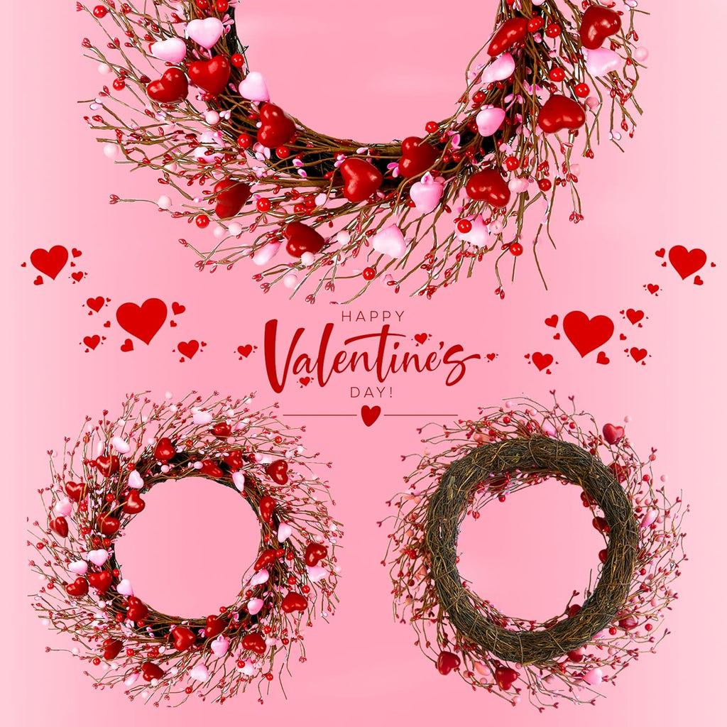 Valentine's Day Wreath 20 Inches Valentines Day Wreaths for Front Door Not Easy to Fall Off The Red Heart Shaped