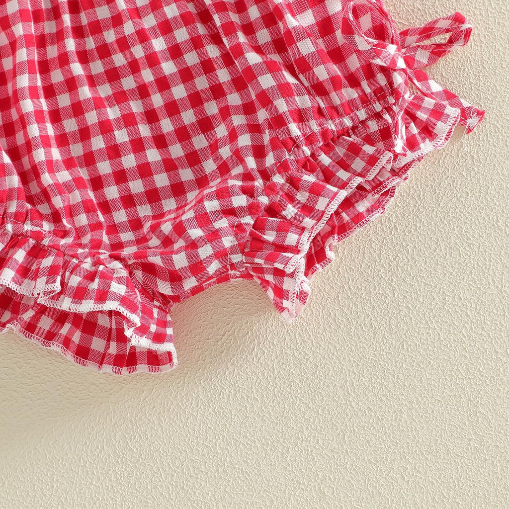 Toddler Baby Girl Summer Outfits Plaid Sleeveless Vest Tank Top Ruffles Shorts Infant Gingham Clothes Set