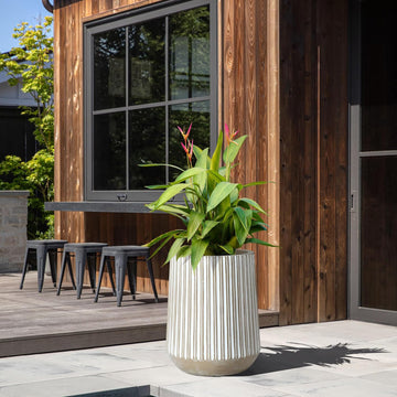 LuxenHome 16.1" H Concrete Tall Planter, Large Outdoor Indoor Plant Pot | Drainage Hole with Rubber Plug, Round