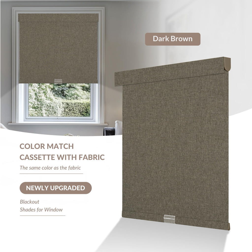 Cordless Blackout Roller Shade for Window, Dark Brown, Custom Size
