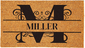 Flag Monogram Personalized Coir Doormat, 18x30 Inches Custom Name Door Mat, Front Door Welcome Mats with Rubber Back