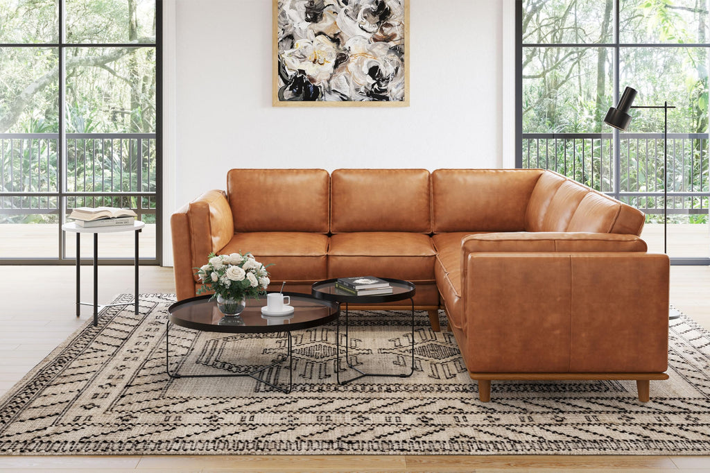 Artisan Full Leather Sofa - Pure Full Italian Nappa Leather Couch, Solid Wood Accent, Ultimate Comfort (Cognac