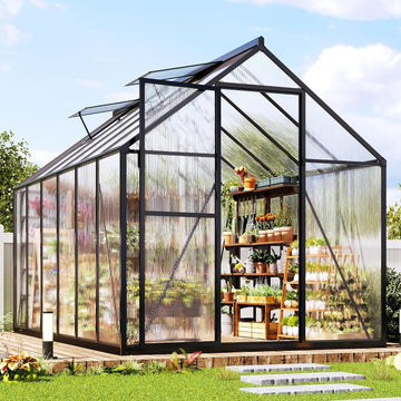 6x12Ft Polycarbonate Greenhouses for Outdoors, 2 Top-Opening Windows, Swing Doors, Aluminum Walk-in Heavy Duty for