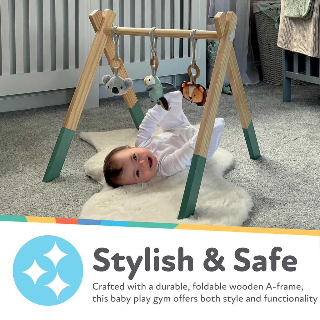 Animal Adventures Wooden Baby Play Gym with Hanging Toys - Supports Early Infant Development - Easy to Fold