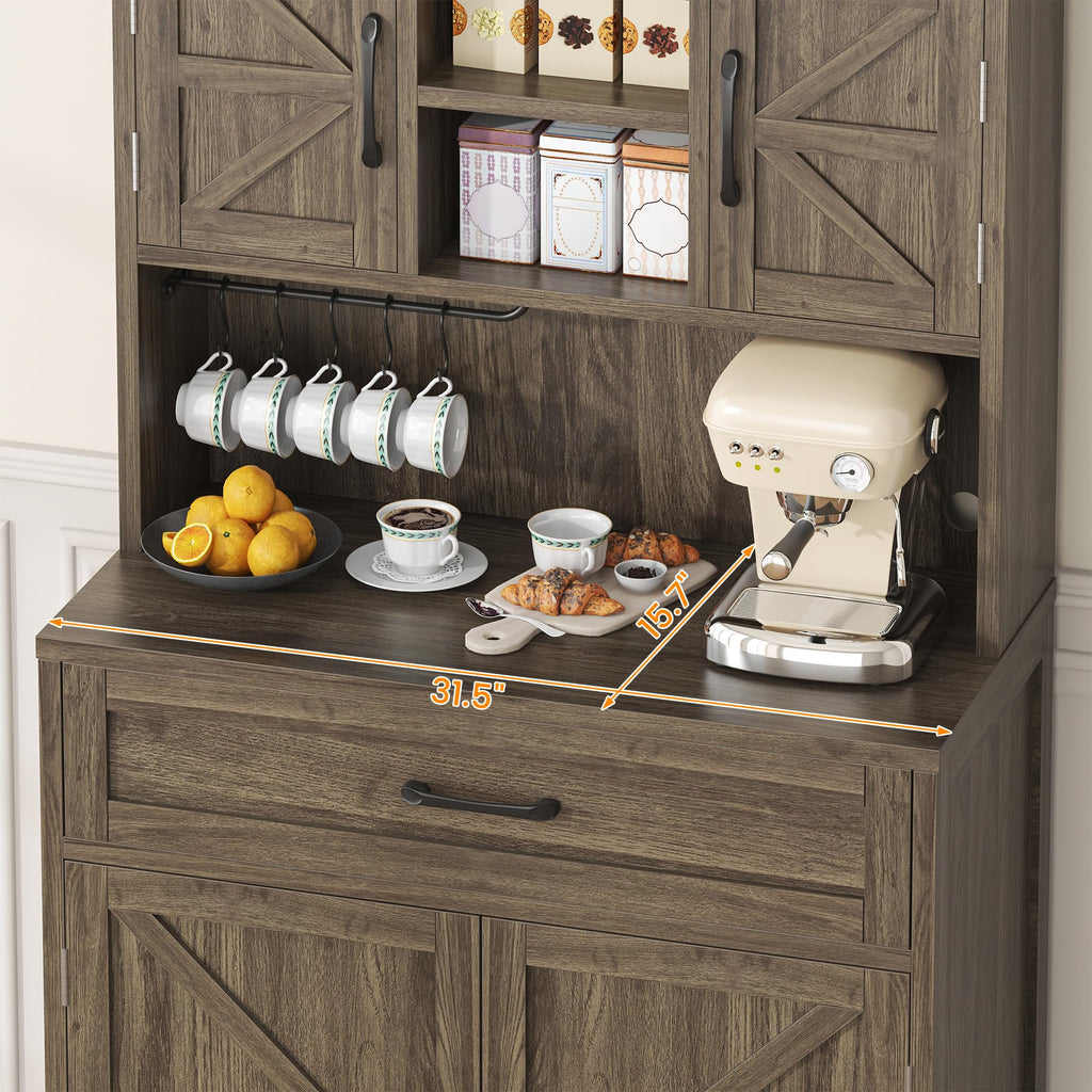 70 Inch Farmhouse Storage Cabinet with Doors and Drawers, Freestanding Kitchen Pantry Cabinet, Floor Storage Cabinet