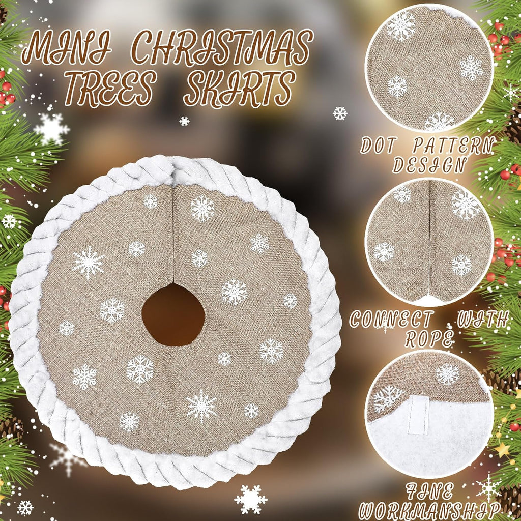 Inch Mini Burlap Christmas Tree Skirt Rustic Farmhouse Small Tree Skirt Linen Burlap Mat Printed with White - Set of 3