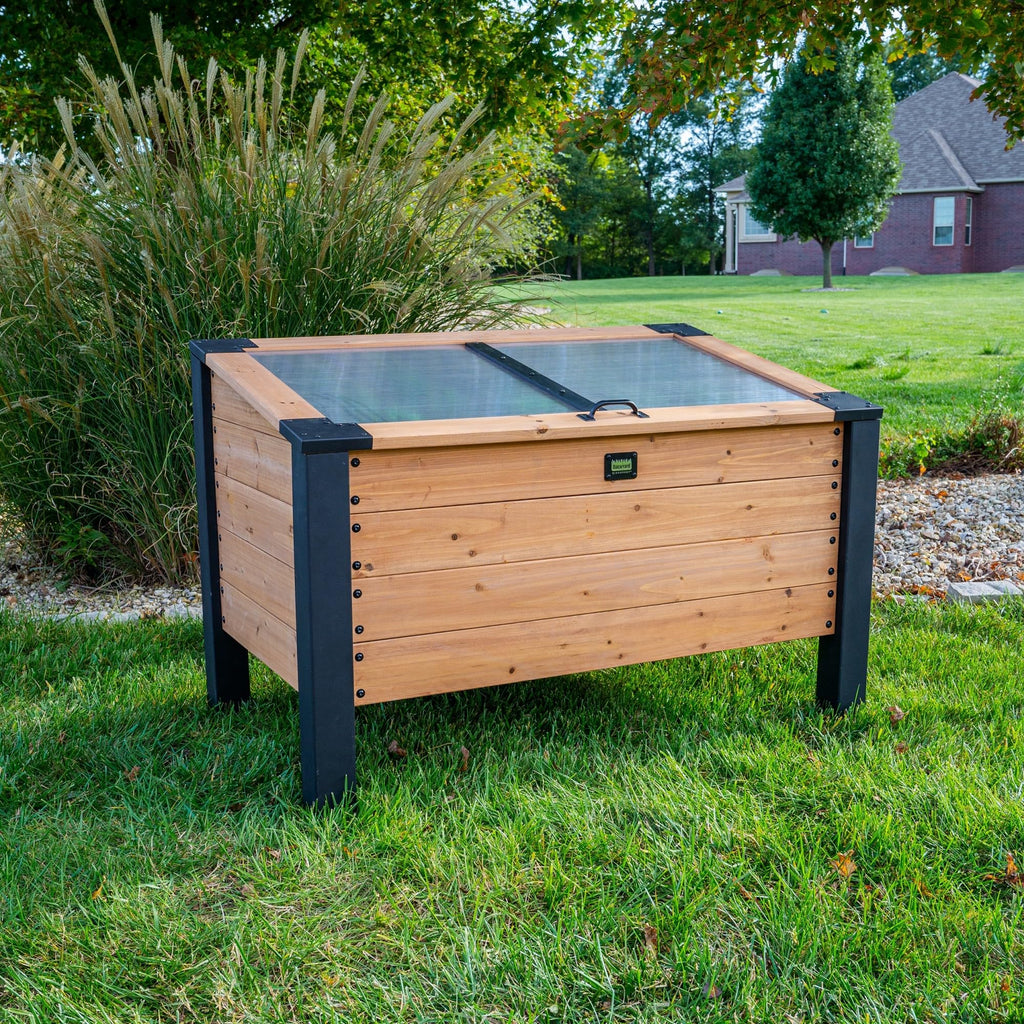 Aggie 4' x 2' Cedar Wood Cold Frame Portable Mini Greenhouse, Raised Garden Planter with Temperature-Activated
