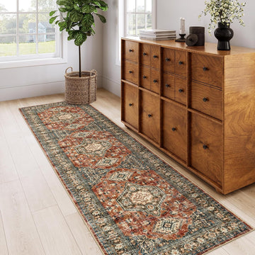 Oriental Hallway Runner Rug Non Slip, 2.5x8 Kitchen Washable Runner Soft Hallway Rug, Traditional Ul