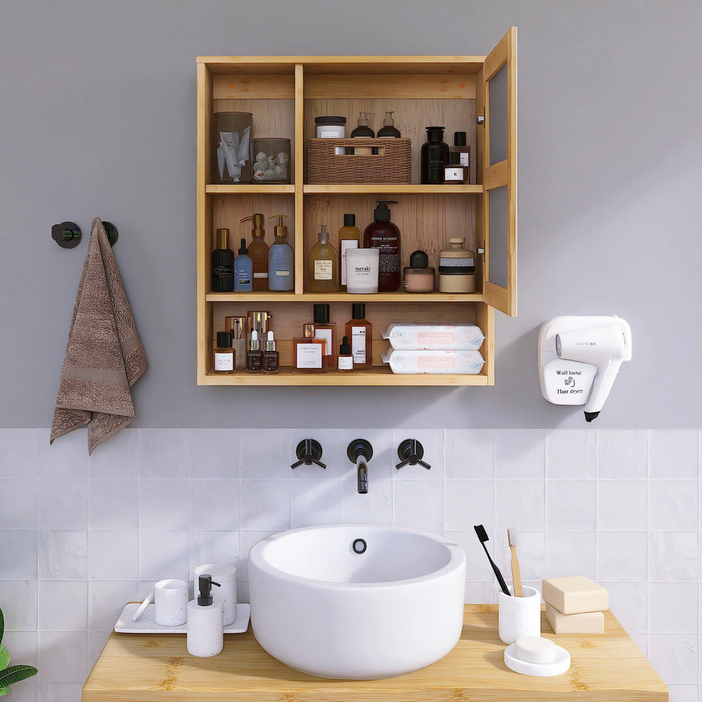 Bathroom Mirror Cabinet Wall Mounted, Bamboo Space Saver Medicine Cabinet, Wall Hanging Over Toilet Storage Cabinet