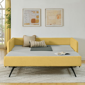 Twin Size Upholstery Tufted Daybed with Erectable Trundle, Yellow