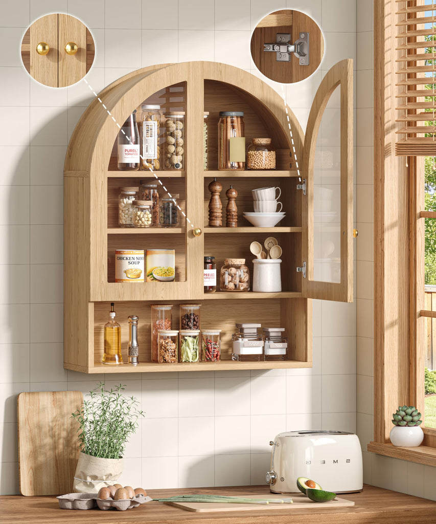 Arched Bathroom Wall Cabinet with Glass Doors, Modern Medicine Cabinet