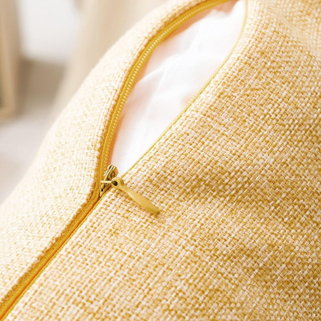 Yellow 20x20 Pillow Cover Textured Linen Throw Pillows, 50cm, 20 Inch, Yellow