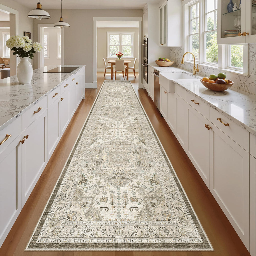 Hallway Runner Rug 2'6''x14' Kitchen Runners Vintage, Ivory/Brown