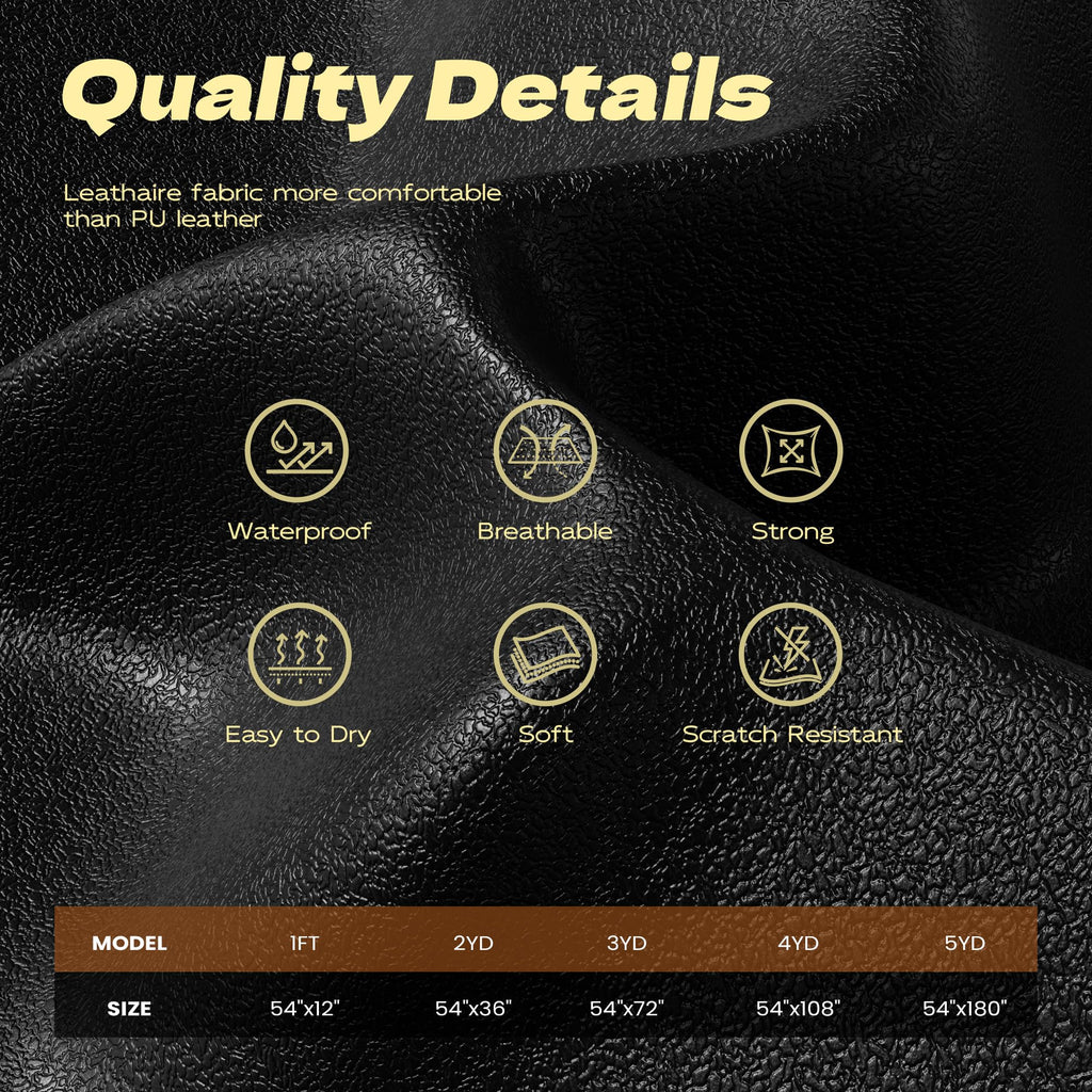 Faux Leather Upholstery, 1mm Thick, Waterproof & UV Resistant, Cotton Backing, Boat, Automotive, Crafting & Outdoor