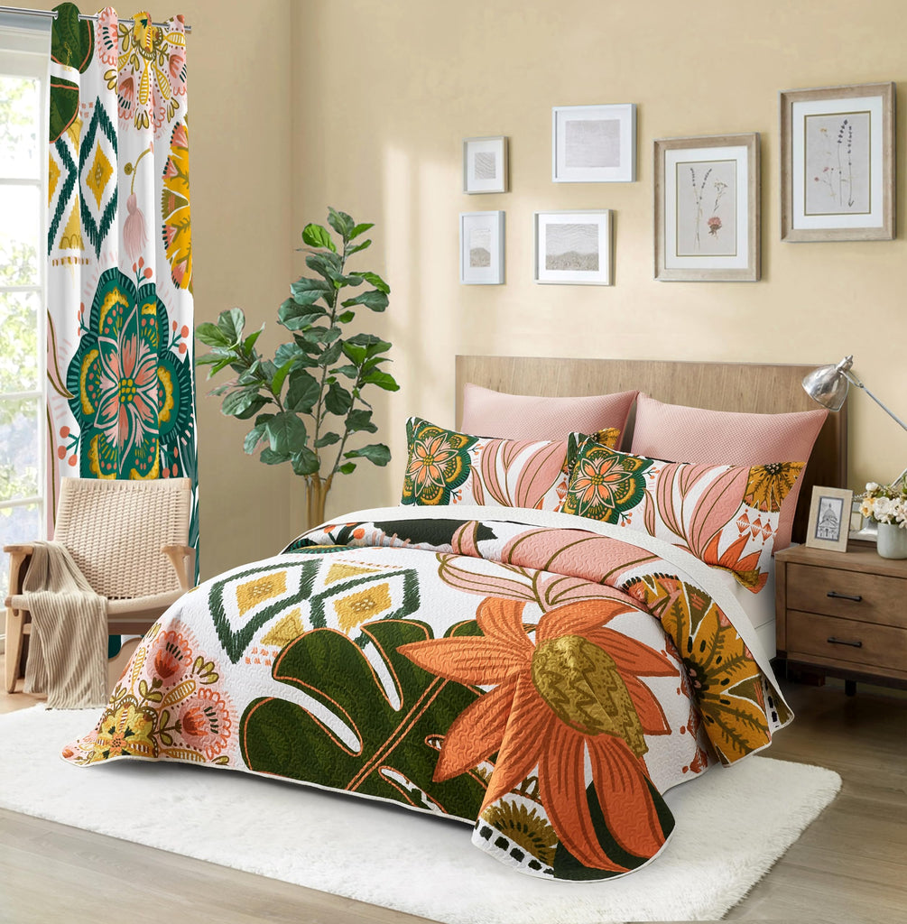 3 Piece Boho Floral Full/Queen Quilt Bedding Sets