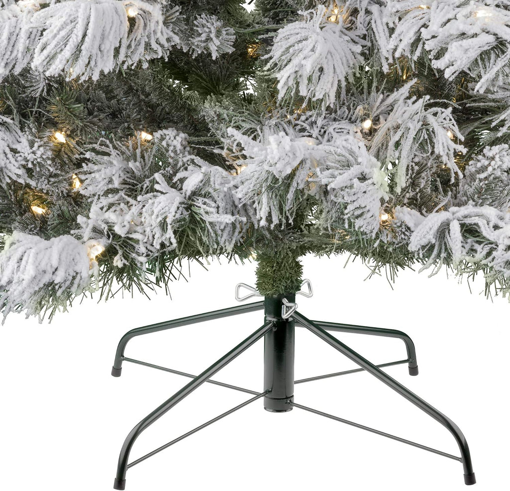Berkshire 7.5 Foot Flocked Realistic Artificial Snowy Spruce Christmas Tree with 600 Warm White LED Lights