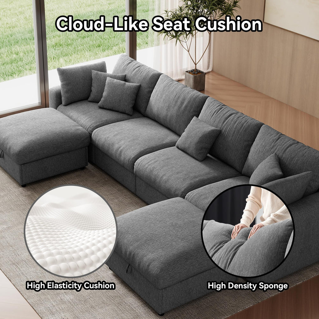 140" Oversized Cloud Sectional Couches, Modern Modular Sectional Sofa with Deep Seat, Convertible U Shape Couch with