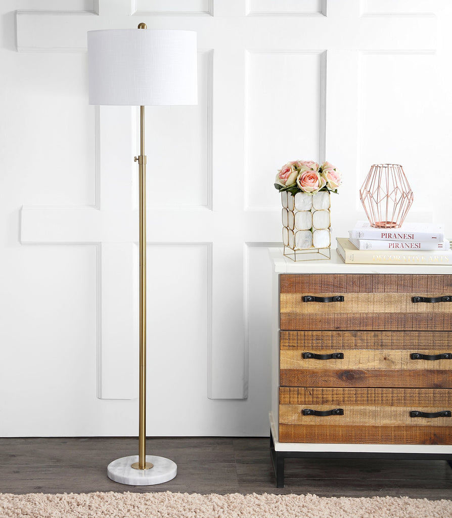 June 65" Adjustable Metal Marble Floor Lamp, Brass Gold