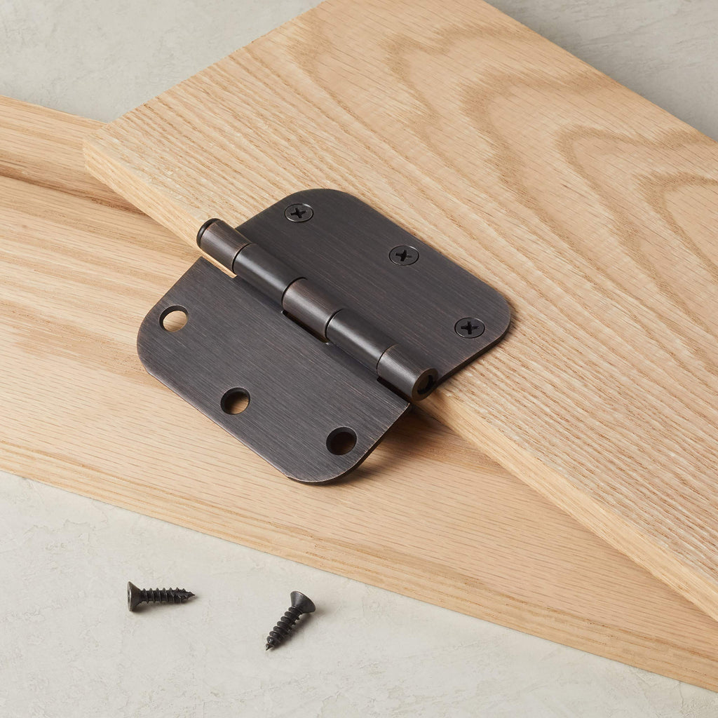 Rounded 5/8 Radius Interior Door Hinges with Screws, 3.5" x 3.5", Oil Rubbed Bronze, 18-Pack