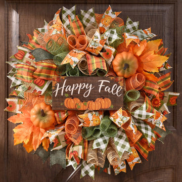 Fall Decor, Fall Wreaths for Front Door, 20" Wreath Mesh Bow with Wood Sign