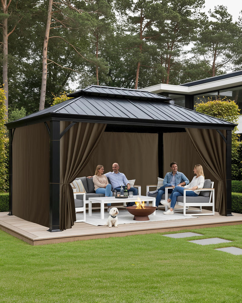 Gazebo Curtains Outdoor Waterproof with Zipper, 4-Panel, Brown