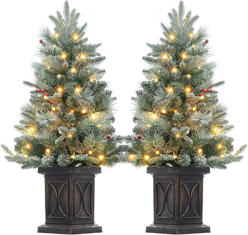 2Set 3FT Prelit Christmas Tree, Artificial Tree with Vintage Base