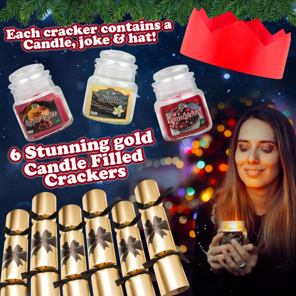 Luxury Jar Candles Christmas Crackers for Adults, No-Snap, Scented Festive Candles Christmas Decorations Table Party