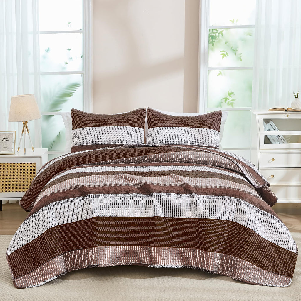 Quilt Set Brown, 3 Pcs Bedspreads & Coverlets