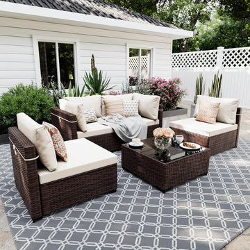 7-Piece Wicker Patio Furniture Set with Coffee Table, White | Outdoor sectional sofa set, patio conversation set for