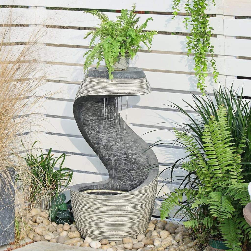 37" Tall S-Shaped Outdoor Waterfall Fountain - Rainfall Water Fountain