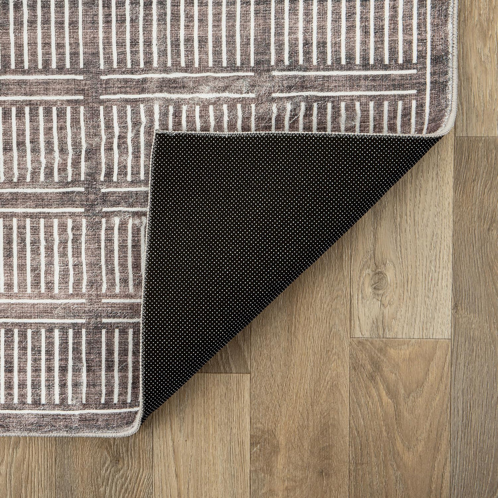Bohemian Stripe Non-Slip Washable Lines Runner Rug Brown