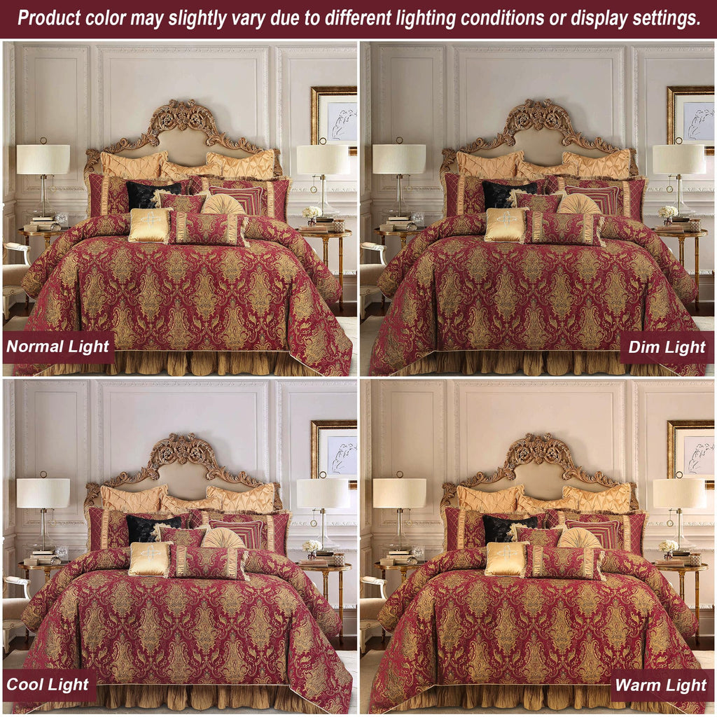 13-Piece Jacquard Comforter Set, King Bedding Set, Red