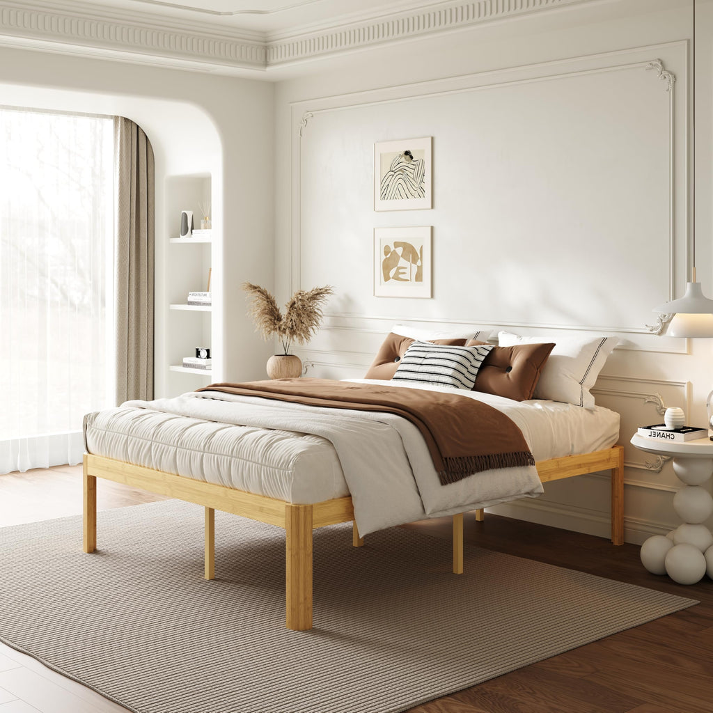 18 Inch Full Size Bamboo Platform Bed Frame, Modern Minimalist Design, Heavy Duty Support, Easy Assembly, No Box