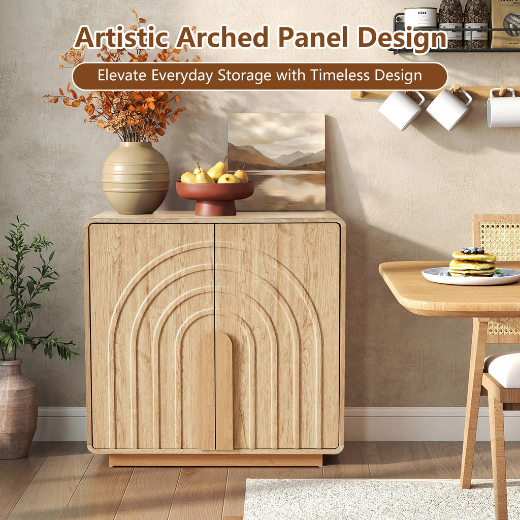 Storage Cabinet with Arched Fluted Door Design, 2 Door Modern Accent Sideboard Buffet Cabinet with Rounded Edges