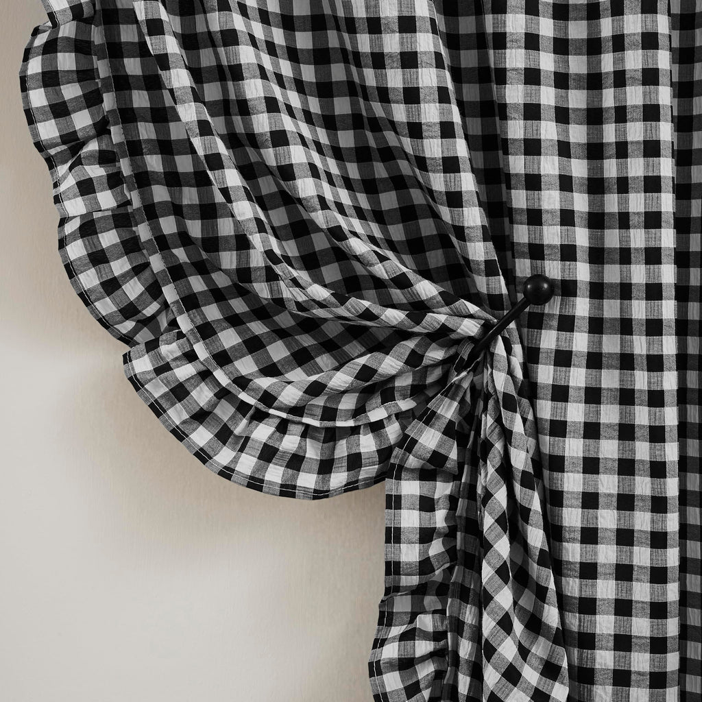 Black White Buffalo Plaid Rustic Curtain Panels 90 Inches Length