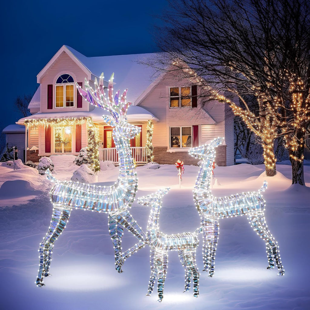 3-Piece Lighted Christmas Deer Family Set, Pre-lit Reindeer Christmas Decoration Outdoor Set for Holiday Yard Patio