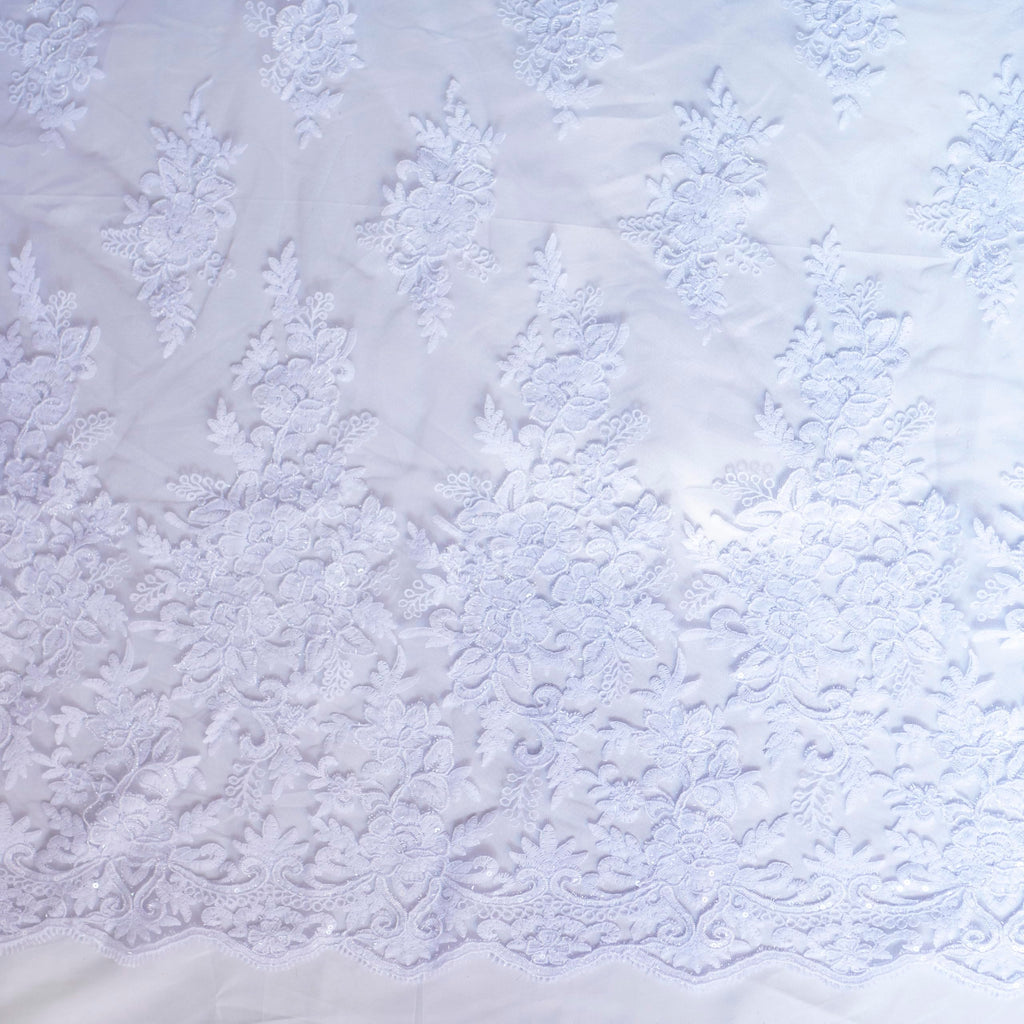White Lace Fabric 5 Yards, Floral Sequin Embroidered Tulle Material Lace Fabric by The Yard for Wedding Party Dress