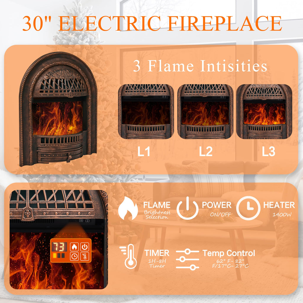 52" Electric Fireplace with Mantel Solid Wood Fireplace TV Stand, Cherry