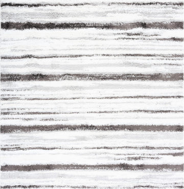Berber Shag Collection Area Rug - 7' Square, Light Grey & Dark Grey, Stripe Design, Non-Shedding & Easy Care