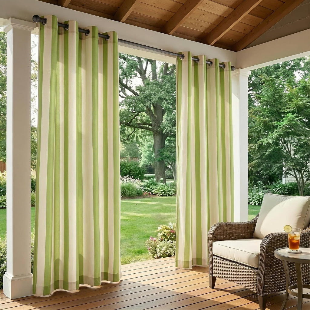 4 Panels Outdoor Stripe Curtains , Waterproof Light Filtering Indoor Outdoor Curtain Panels with Grommets for Porch