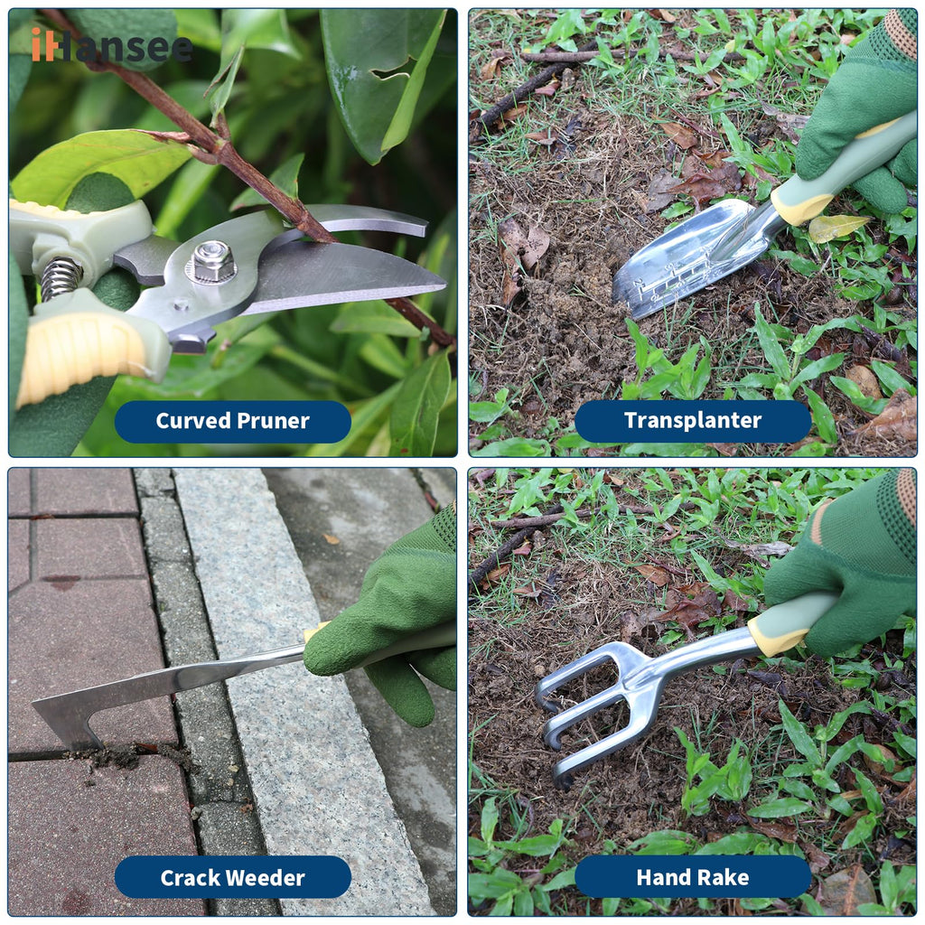 Green Garden Tools Set 12-Piece, Gardening Gifts for Women Men