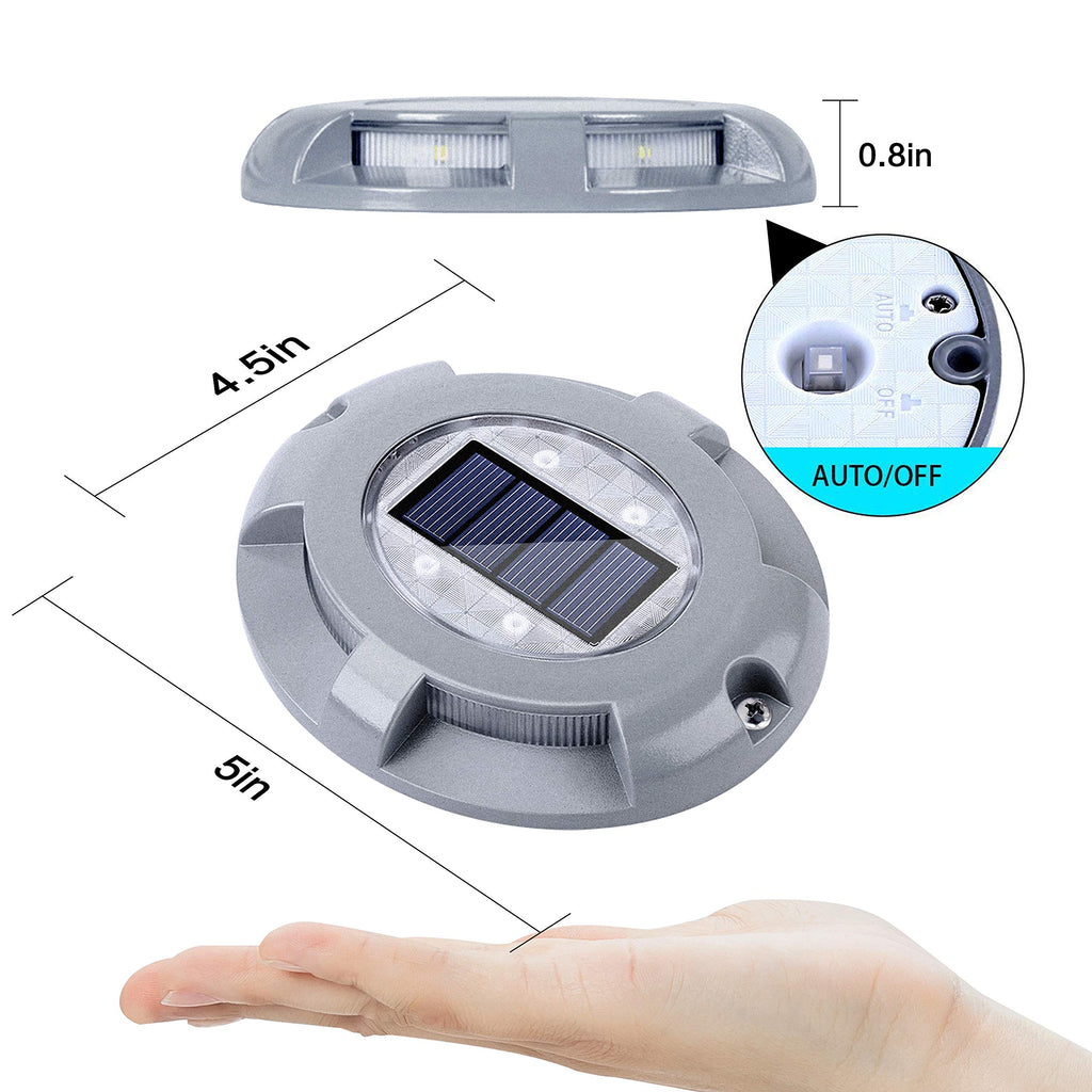 Solar Deck Lights Outdoor LED Driveway Dock Lights, 4 Pack, White