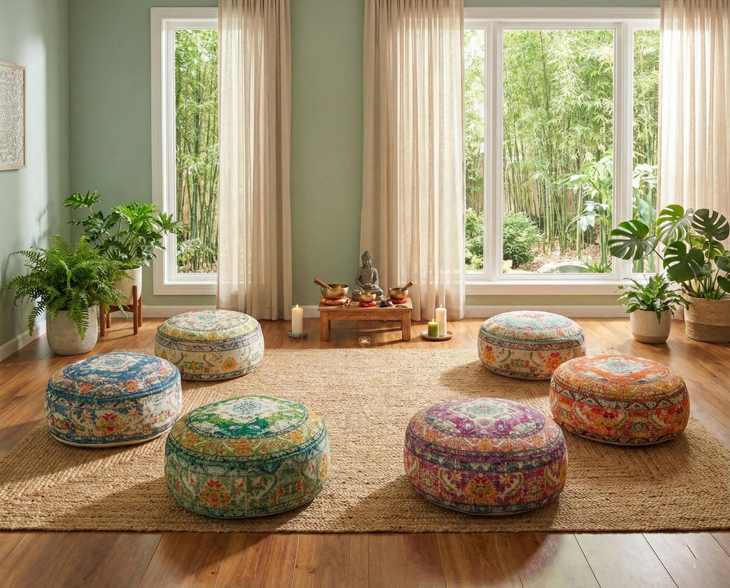 Floor Pillow Cover Blue Round Floor Cushion Boho Room Décor Moroccan Seating Area Perfect Pouf Ottoman for Living