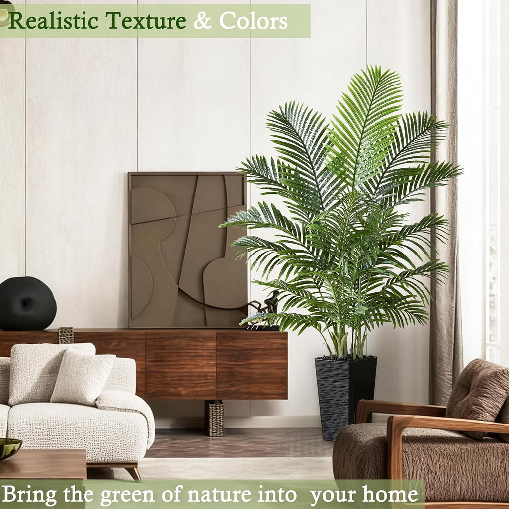 Artificial Palm Tree:6FT Tall Fake Areca Palm Plant (Black Planter)