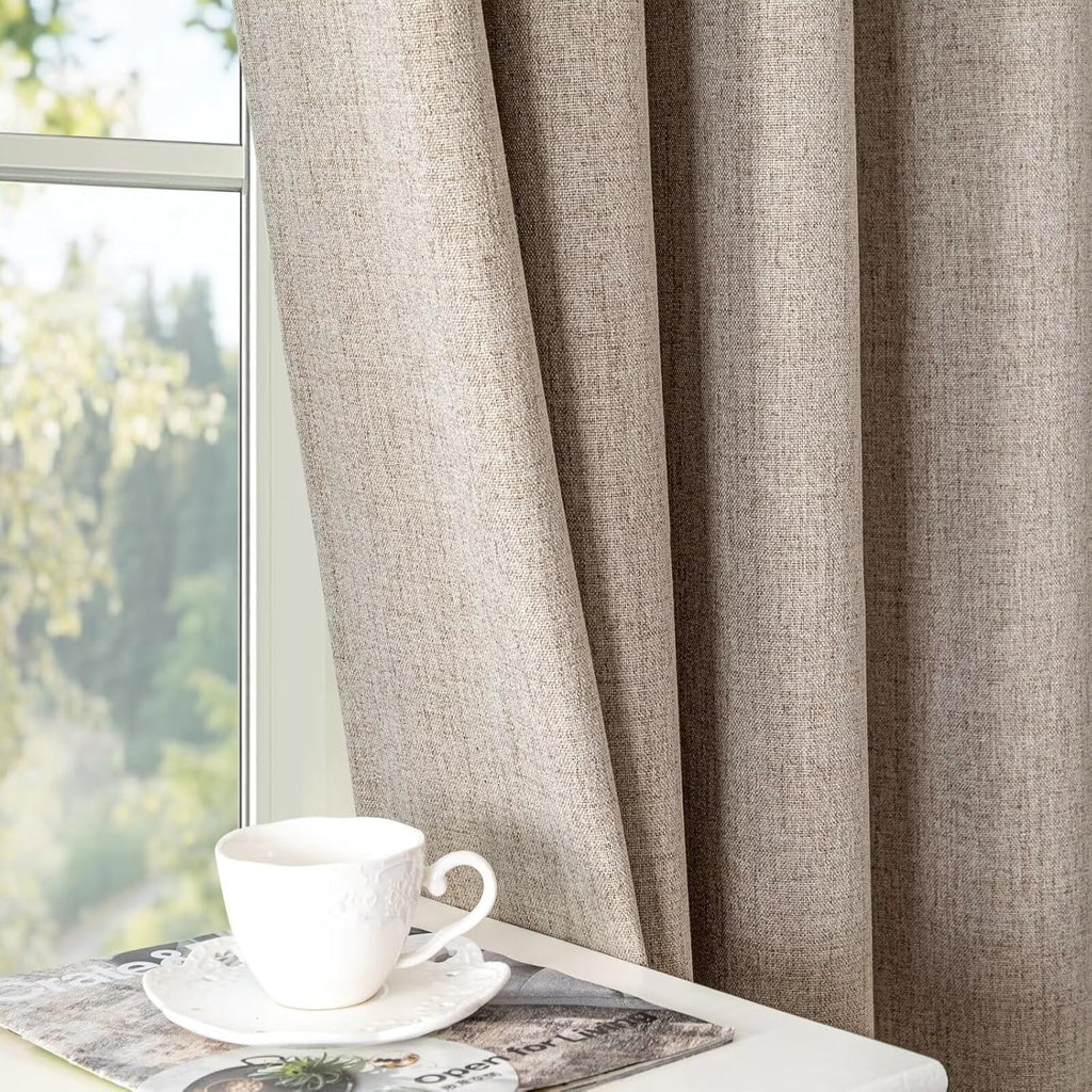 100% Blackout Curtains 96 Inches Long 2 Panels Set, Beige Curtains, Black Out Thermal Insulated Grommet Drapes