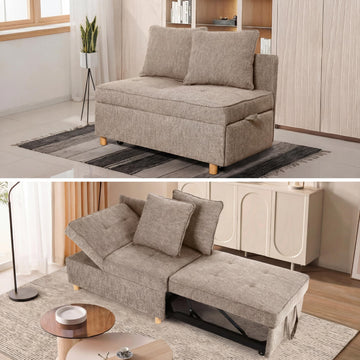 Sofa Bed Chair 4-in-1 Convertible Chair Bed, Brown Grey
