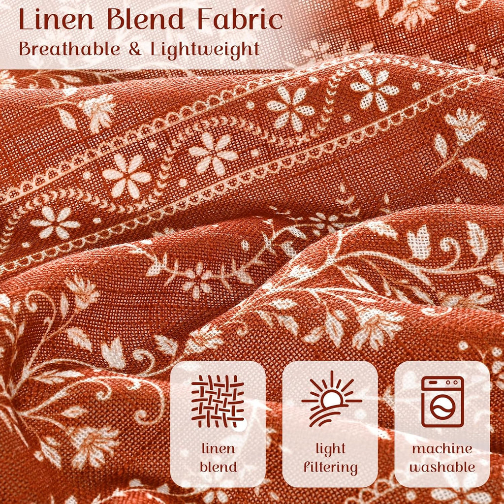 Boho Valance Curtains Vintage Linen Kitchen Valances for Windows Light Filtering Floral Valance Rod Pocket Farmhouse