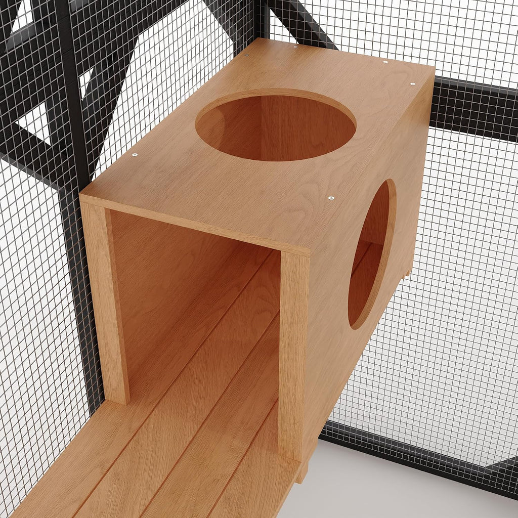 Walk-in Wooden Catio for Multiple Cats, Outdoor Enclosure, Black